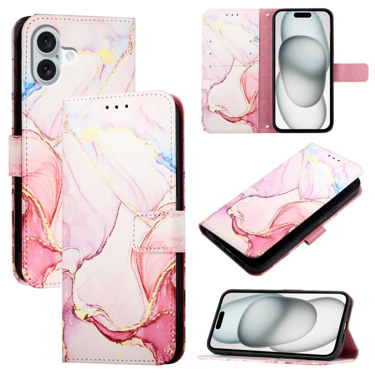 For iPhone 16 Plus PT003 Marble Pattern Flip Leather Phone Case(Rose Gold) - iPhone 16 Plus Cases by buy2fix | Online Shopping UK | buy2fix