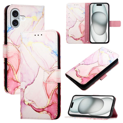 For iPhone 16 Plus PT003 Marble Pattern Flip Leather Phone Case(Rose Gold) - iPhone 16 Plus Cases by buy2fix | Online Shopping UK | buy2fix