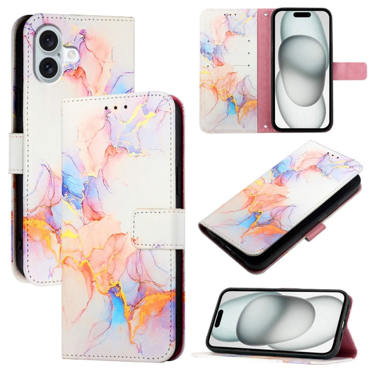 For iPhone 16 Plus PT003 Marble Pattern Flip Leather Phone Case(Galaxy Marble White) - iPhone 16 Plus Cases by buy2fix | Online Shopping UK | buy2fix