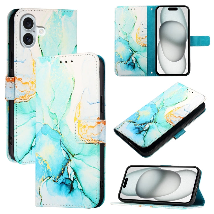 For iPhone 16 Plus PT003 Marble Pattern Flip Leather Phone Case(Green) - iPhone 16 Plus Cases by buy2fix | Online Shopping UK | buy2fix