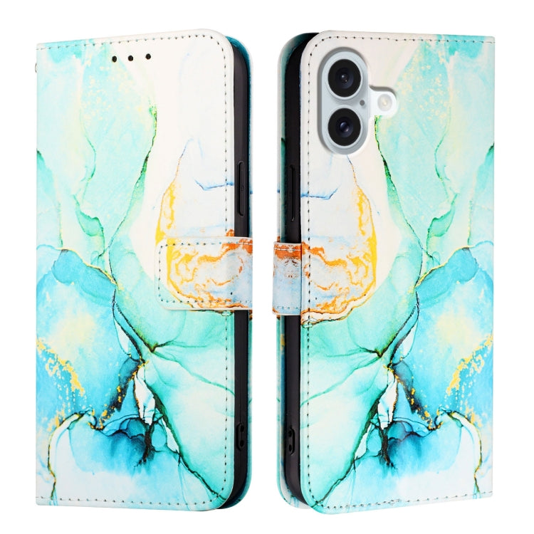 For iPhone 16 Plus PT003 Marble Pattern Flip Leather Phone Case(Green) - iPhone 16 Plus Cases by buy2fix | Online Shopping UK | buy2fix