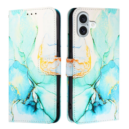 For iPhone 16 Plus PT003 Marble Pattern Flip Leather Phone Case(Green) - iPhone 16 Plus Cases by buy2fix | Online Shopping UK | buy2fix