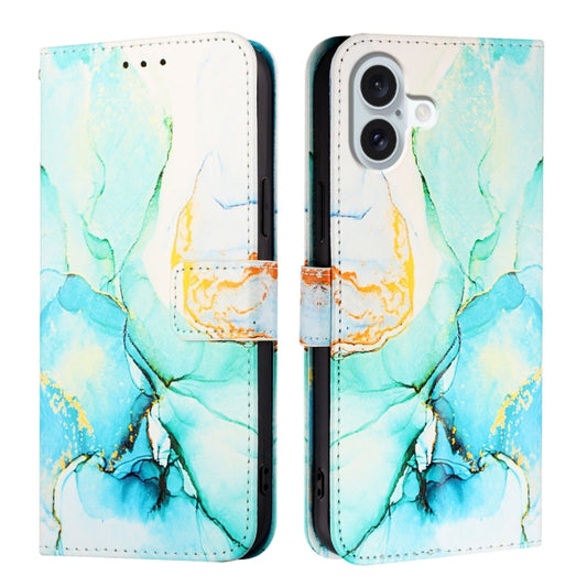 For iPhone 16 Plus PT003 Marble Pattern Flip Leather Phone Case(Green) - iPhone 16 Plus Cases by buy2fix | Online Shopping UK | buy2fix