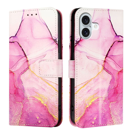 For iPhone 16 Plus PT003 Marble Pattern Flip Leather Phone Case(Pink Purple Gold) - iPhone 16 Plus Cases by buy2fix | Online Shopping UK | buy2fix