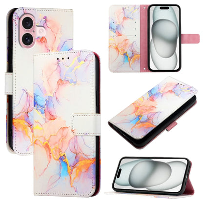 For iPhone 16 PT003 Marble Pattern Flip Leather Phone Case(Galaxy Marble White) - iPhone 16 Cases by buy2fix | Online Shopping UK | buy2fix