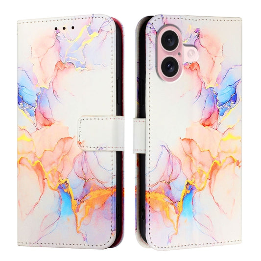 For iPhone 16 PT003 Marble Pattern Flip Leather Phone Case(Galaxy Marble White) - iPhone 16 Cases by buy2fix | Online Shopping UK | buy2fix