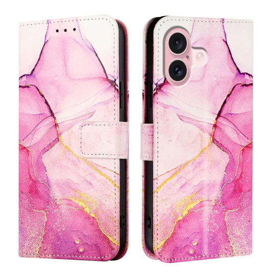 For iPhone 16 PT003 Marble Pattern Flip Leather Phone Case(Pink Purple Gold) - iPhone 16 Cases by buy2fix | Online Shopping UK | buy2fix