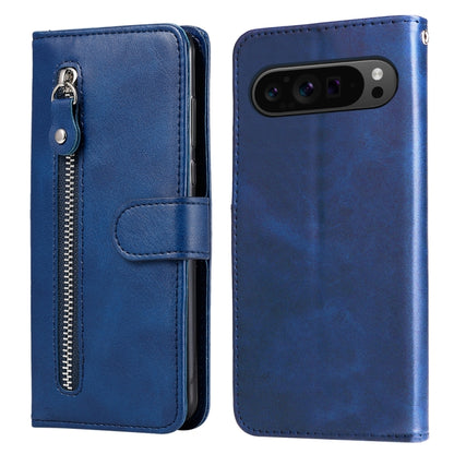For Google Pixel 9 Pro Fashion Calf Texture Zipper Leather Phone Case(Blue) by buy2fix