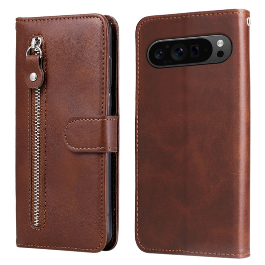 For Google Pixel 9 Pro Fashion Calf Texture Zipper Leather Phone Case(Brown) by buy2fix