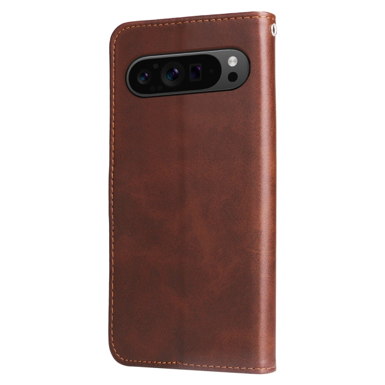 For Google Pixel 9 Pro Fashion Calf Texture Zipper Leather Phone Case(Brown) by buy2fix