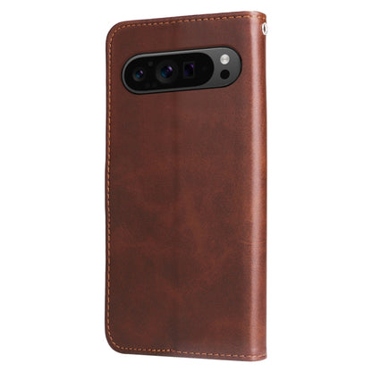 For Google Pixel 9 Pro Fashion Calf Texture Zipper Leather Phone Case(Brown) by buy2fix