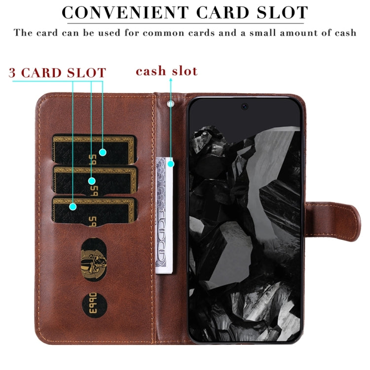 For Google Pixel 9 Pro Fashion Calf Texture Zipper Leather Phone Case(Brown) by buy2fix