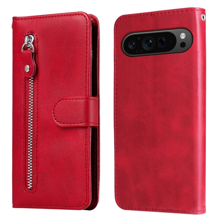 For Google Pixel 9 Pro Fashion Calf Texture Zipper Leather Phone Case(Red) by buy2fix