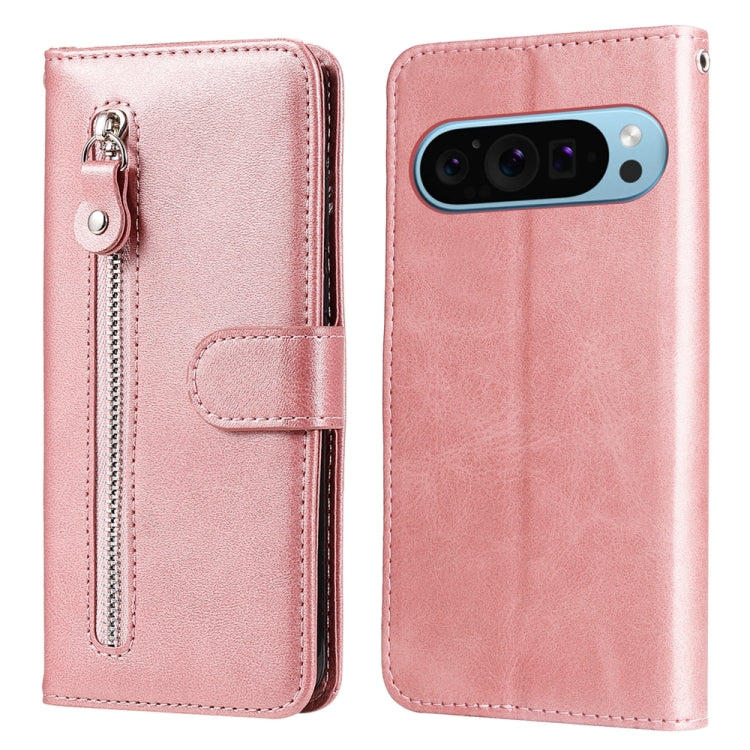 For Google Pixel 9 Fashion Calf Texture Zipper Leather Phone Case(Rose Gold) by buy2fix