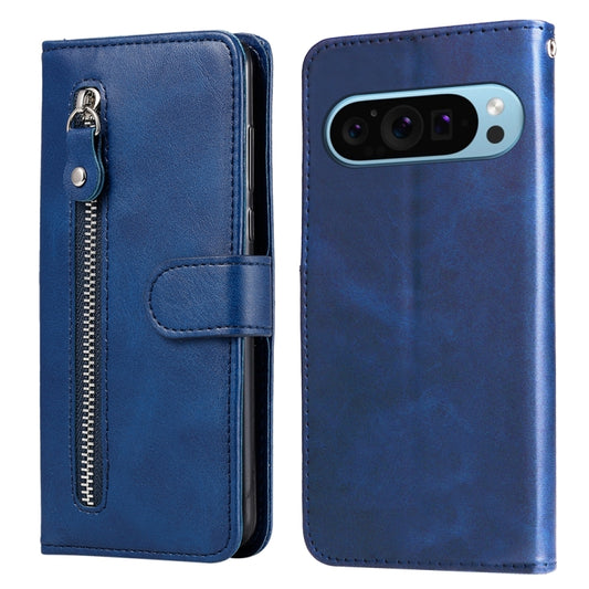 For Google Pixel 9 Fashion Calf Texture Zipper Leather Phone Case(Blue) by buy2fix