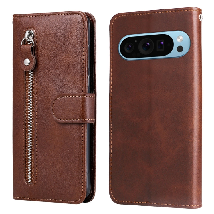 For Google Pixel 9 Fashion Calf Texture Zipper Leather Phone Case(Brown) by buy2fix