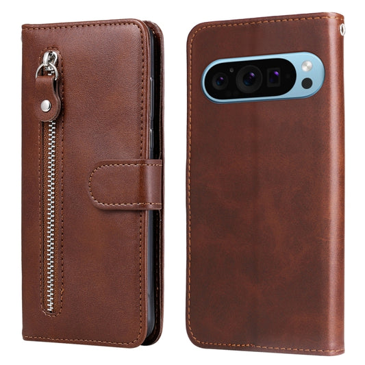 For Google Pixel 9 Fashion Calf Texture Zipper Leather Phone Case(Brown) by buy2fix