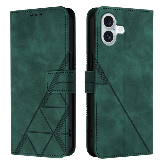 For iPhone 16 Plus Crossbody 3D Embossed Flip Leather Phone Case(Dark Green) - iPhone 16 Plus Cases by buy2fix | Online Shopping UK | buy2fix
