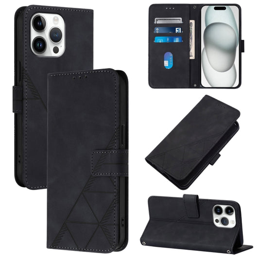 For iPhone 16 Pro Max Crossbody 3D Embossed Flip Leather Phone Case(Black) by buy2fix