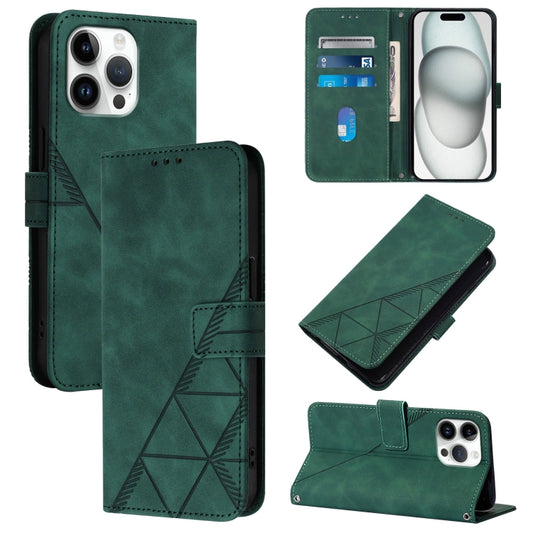 For iPhone 16 Pro Max Crossbody 3D Embossed Flip Leather Phone Case(Dark Green) by buy2fix
