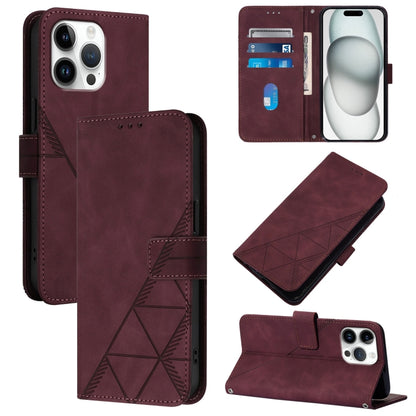 For iPhone 16 Pro Max Crossbody 3D Embossed Flip Leather Phone Case(Wine Red) by buy2fix
