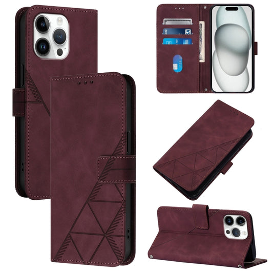 For iPhone 16 Pro Max Crossbody 3D Embossed Flip Leather Phone Case(Wine Red) by buy2fix
