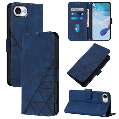For iPhone 16e Crossbody 3D Embossed Flip Leather Phone Case(Blue) - iPhone 16e Cases by buy2fix | Online Shopping UK | buy2fix