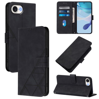 For iPhone 16e Crossbody 3D Embossed Flip Leather Phone Case(Black) - iPhone 16e Cases by buy2fix | Online Shopping UK | buy2fix