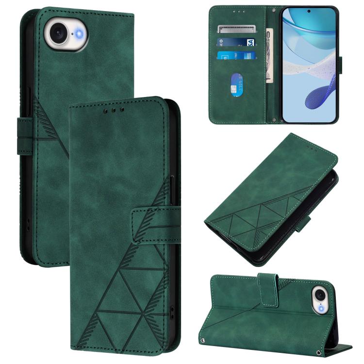 For iPhone 16e Crossbody 3D Embossed Flip Leather Phone Case(Dark Green) - iPhone 16e Cases by buy2fix | Online Shopping UK | buy2fix