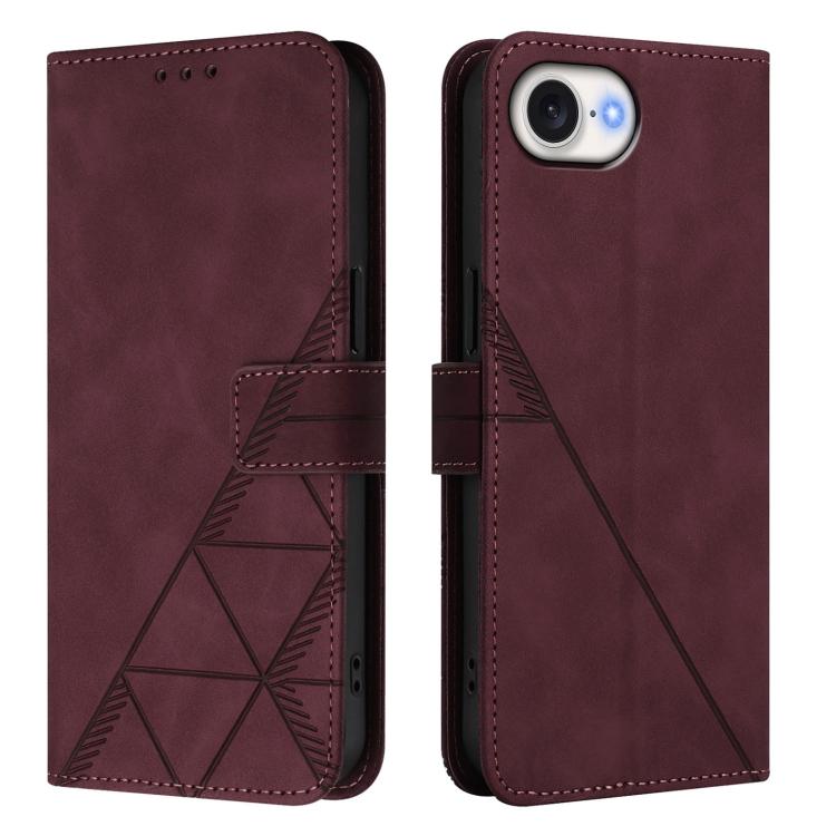 For iPhone 16e Crossbody 3D Embossed Flip Leather Phone Case(Wine Red) - iPhone 16e Cases by buy2fix | Online Shopping UK | buy2fix