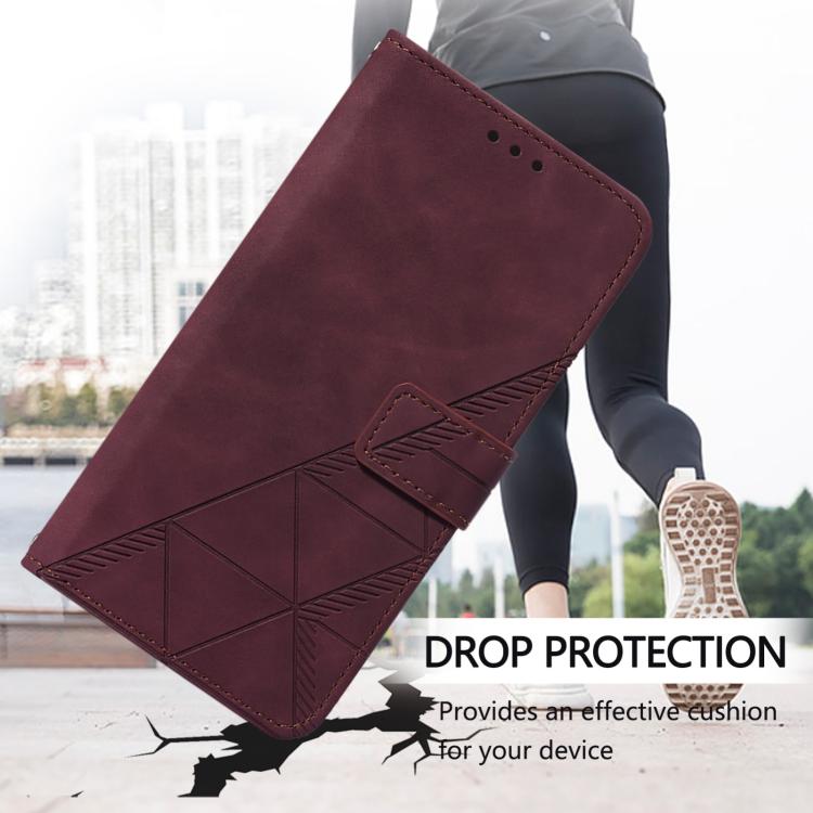 For iPhone 16e Crossbody 3D Embossed Flip Leather Phone Case(Wine Red) - iPhone 16e Cases by buy2fix | Online Shopping UK | buy2fix