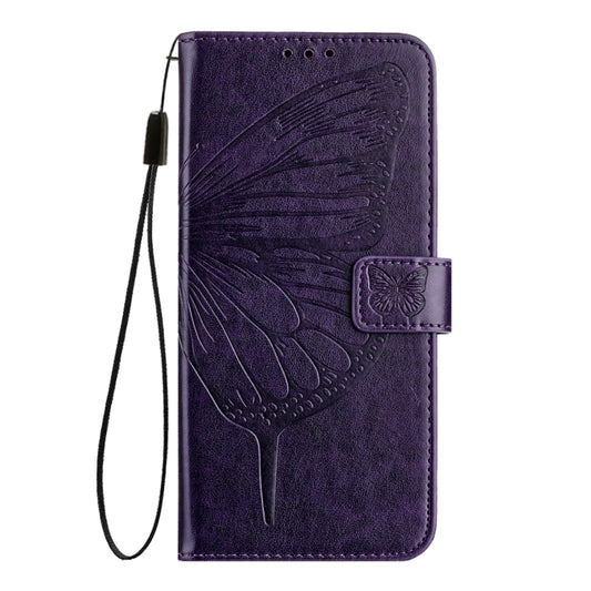 For iPhone 16e Embossed Butterfly Leather Phone Case(Dark Purple) by buy2fix