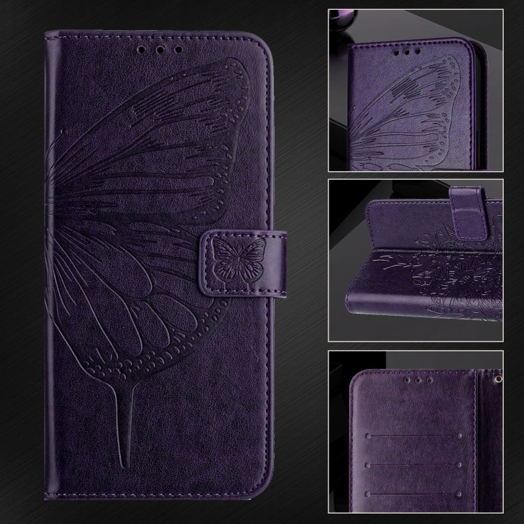 For iPhone 16e Embossed Butterfly Leather Phone Case(Dark Purple) by buy2fix