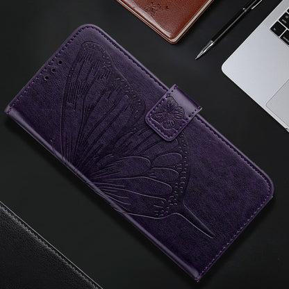 For iPhone 16e Embossed Butterfly Leather Phone Case(Dark Purple) by buy2fix