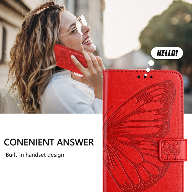 For iPhone 16e Embossed Butterfly Leather Phone Case(Red) by buy2fix