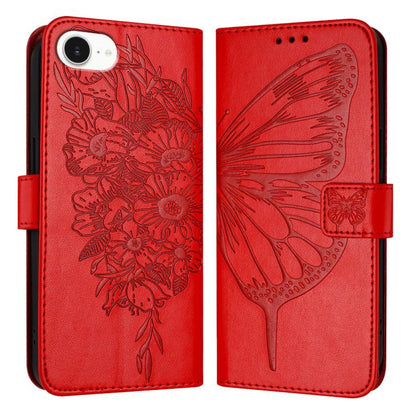 For iPhone 16e Embossed Butterfly Leather Phone Case(Red) by buy2fix