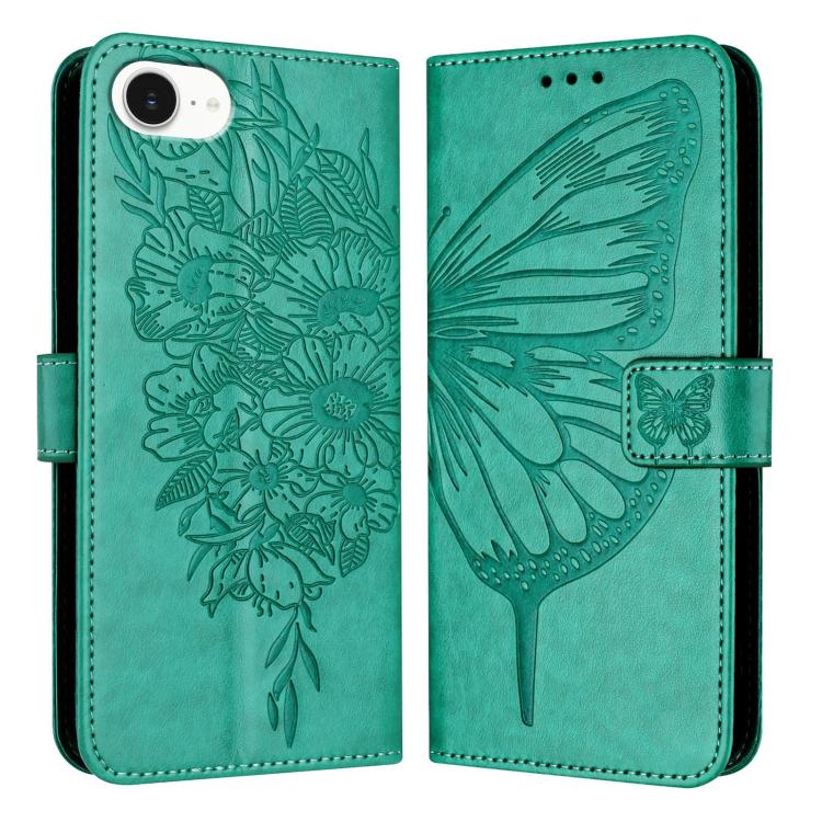 For iPhone 16e Embossed Butterfly Leather Phone Case(Green) by buy2fix
