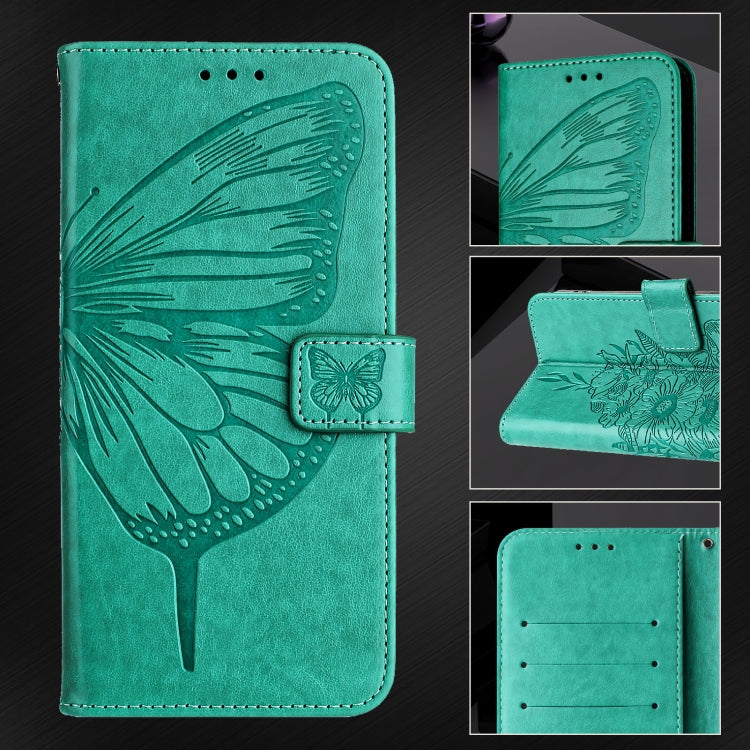 For iPhone 16e Embossed Butterfly Leather Phone Case(Green) by buy2fix