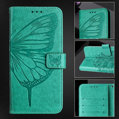 For iPhone 16e Embossed Butterfly Leather Phone Case(Green) by buy2fix