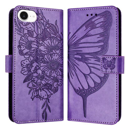 For iPhone 16e Embossed Butterfly Leather Phone Case(Light Purple) by buy2fix