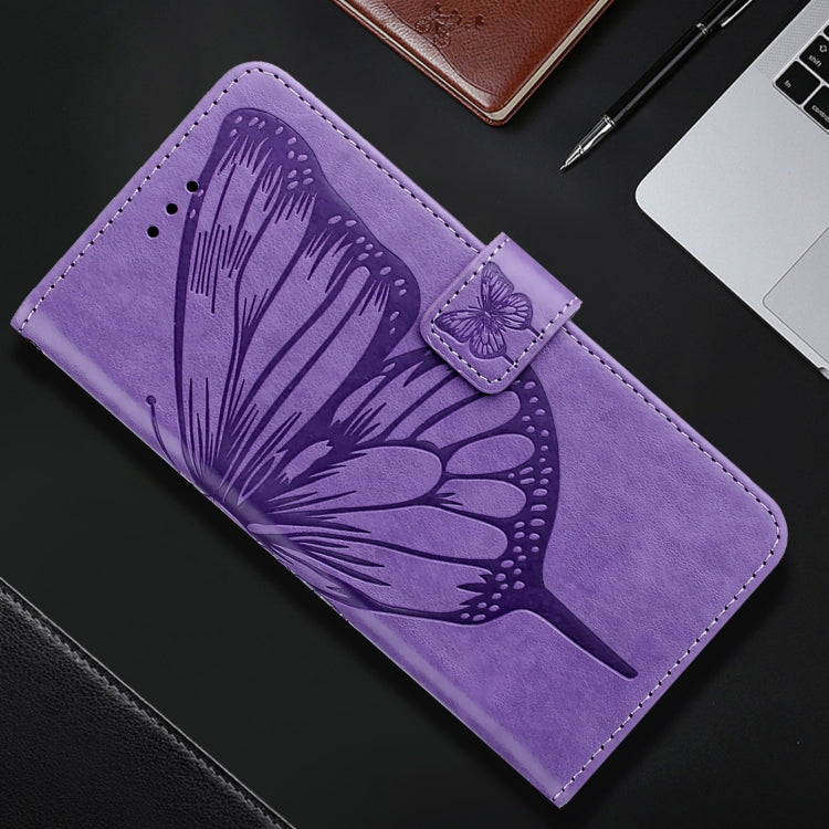 For iPhone 16e Embossed Butterfly Leather Phone Case(Light Purple) by buy2fix