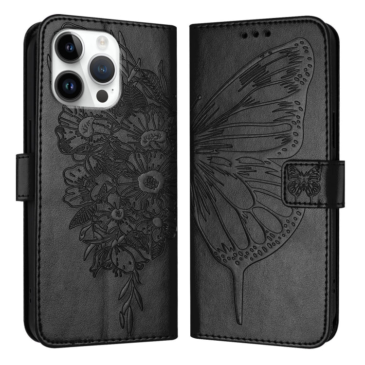 For iPhone 16 Pro Max Embossed Butterfly Leather Phone Case(Black) by buy2fix