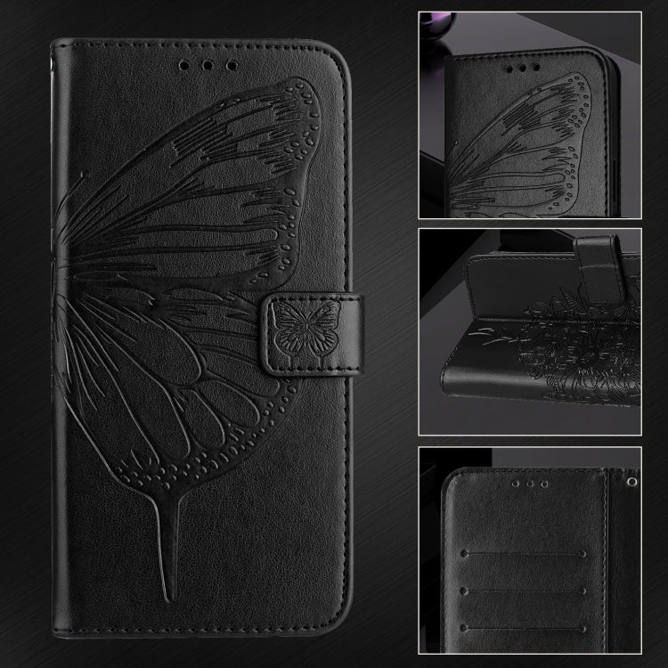 For iPhone 16 Pro Max Embossed Butterfly Leather Phone Case(Black) by buy2fix