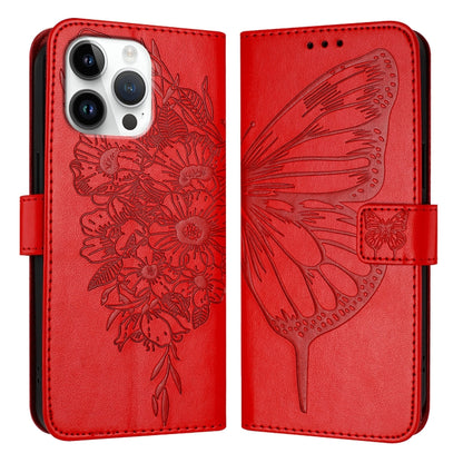For iPhone 16 Pro Max Embossed Butterfly Leather Phone Case(Red) by buy2fix