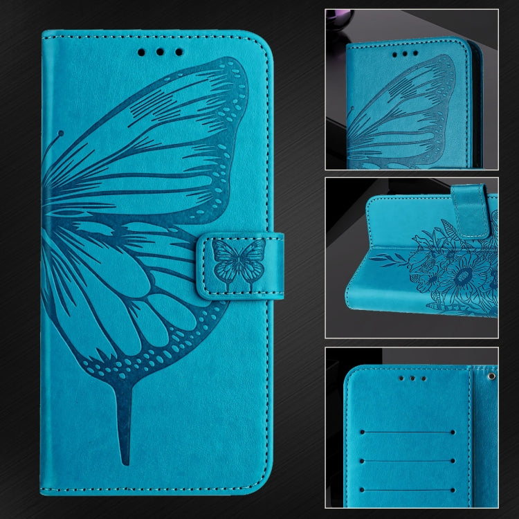 For iPhone 16 Pro Max Embossed Butterfly Leather Phone Case(Blue) by buy2fix