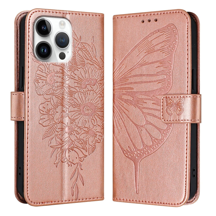 For iPhone 16 Pro Max Embossed Butterfly Leather Phone Case(Rose Gold) by buy2fix