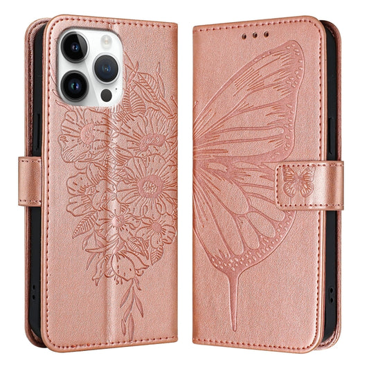 For iPhone 16 Pro Max Embossed Butterfly Leather Phone Case(Rose Gold) by buy2fix