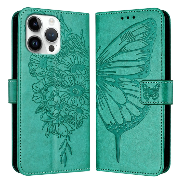 For iPhone 16 Pro Max Embossed Butterfly Leather Phone Case(Green) by buy2fix