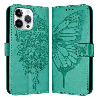 For iPhone 16 Pro Max Embossed Butterfly Leather Phone Case(Green) by buy2fix