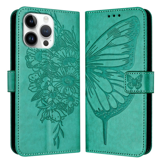 For iPhone 16 Pro Max Embossed Butterfly Leather Phone Case(Green) by buy2fix